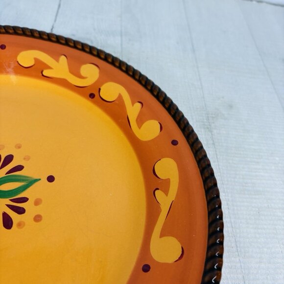 Celebrating Home TUSCAN Orange Red Yellow Rope Trim Stoneware Dinner Plate Set 3 - Picture 13 of 16